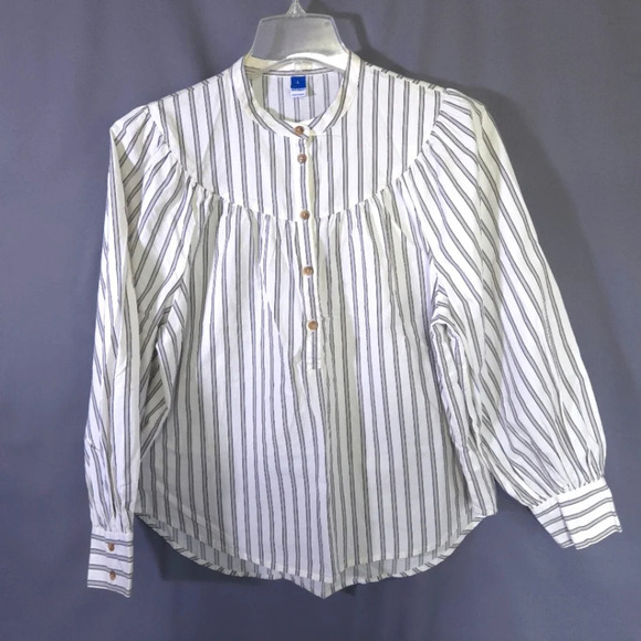 Old Navy Stripes Button Down Blouse  Light‎ Puff Sleeve Light Academia Size L - Picture 1 of 8
